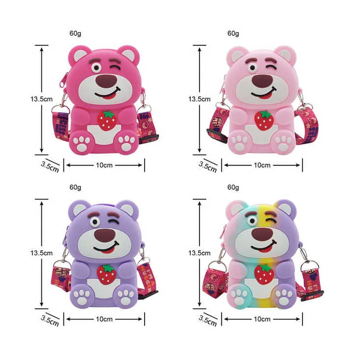 Lots-o’-Huggin’ Bear Silicone Cartoon Coin Purse – Cute Anime Children’s Shoulder Bag with Card Pendant