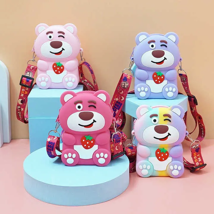 Lots-o’-Huggin’ Bear Silicone Cartoon Coin Purse – Cute Anime Children’s Shoulder Bag with Card Pendant