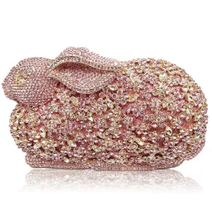 Luxury Rabbit Bunny Gold Crystal Minaudiere Clutch Evening Bag For Women