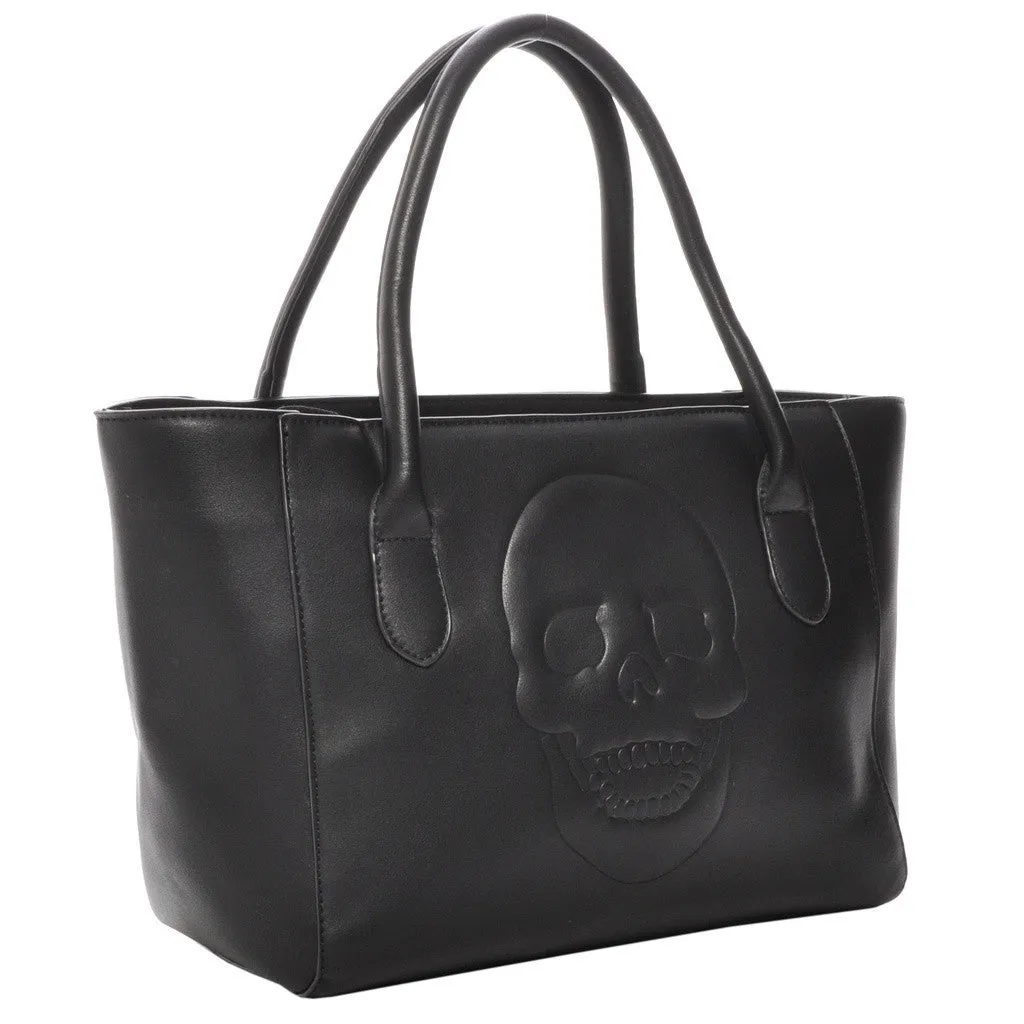 Mechaly Women's Skully Black Vegan Leather Skull Tote Handbag