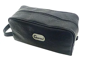 Men's Toiletry Bag Leather Look-Alike Black Vinyl Fully Lined Inside Pocket 37112