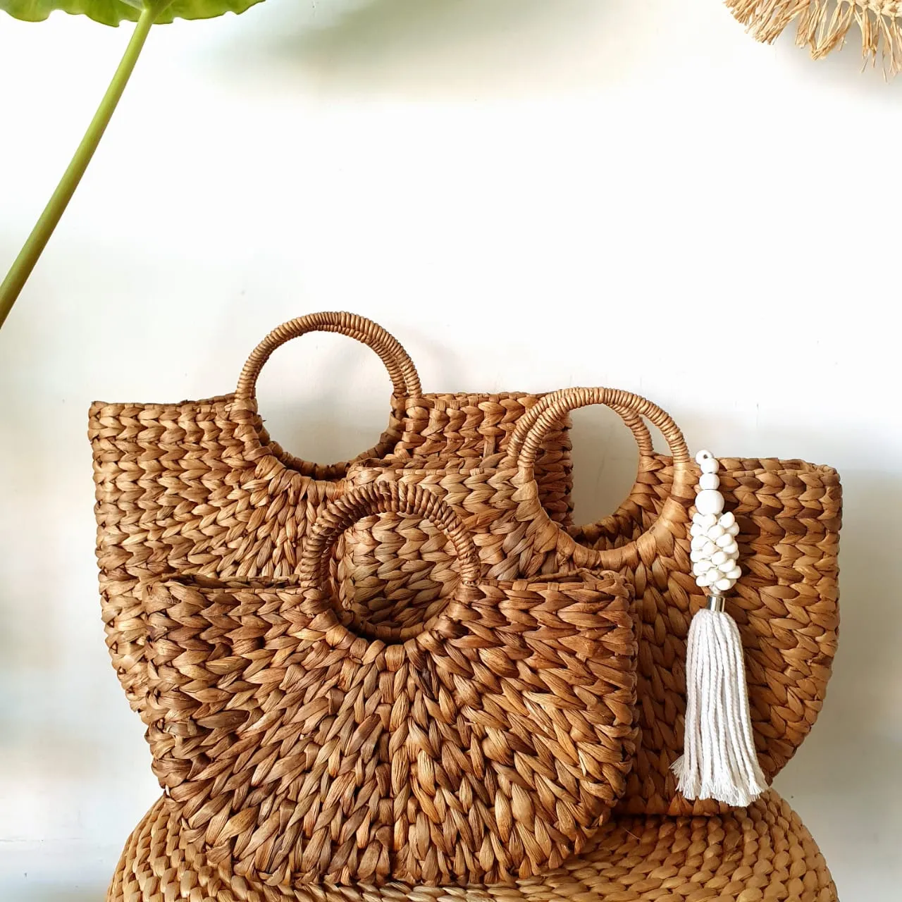 Natural Plaited Water Hyacinth Bag Set
