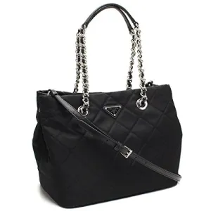Prada Midnight Black Quilted Tessuto Chain Designer Shoulder Tote