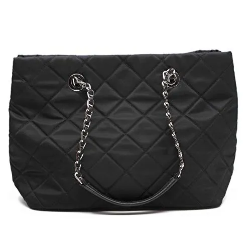 Prada Midnight Black Quilted Tessuto Chain Designer Shoulder Tote