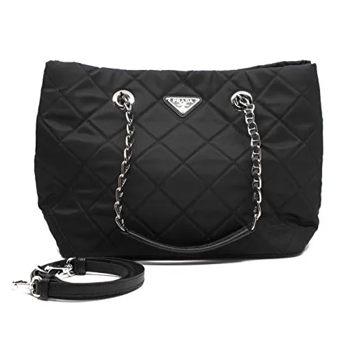 Prada Midnight Black Quilted Tessuto Chain Designer Shoulder Tote