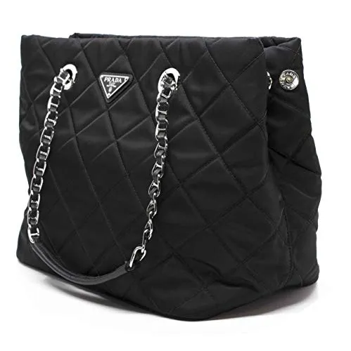 Prada Midnight Black Quilted Tessuto Chain Designer Shoulder Tote