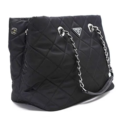 Prada Midnight Black Quilted Tessuto Chain Designer Shoulder Tote