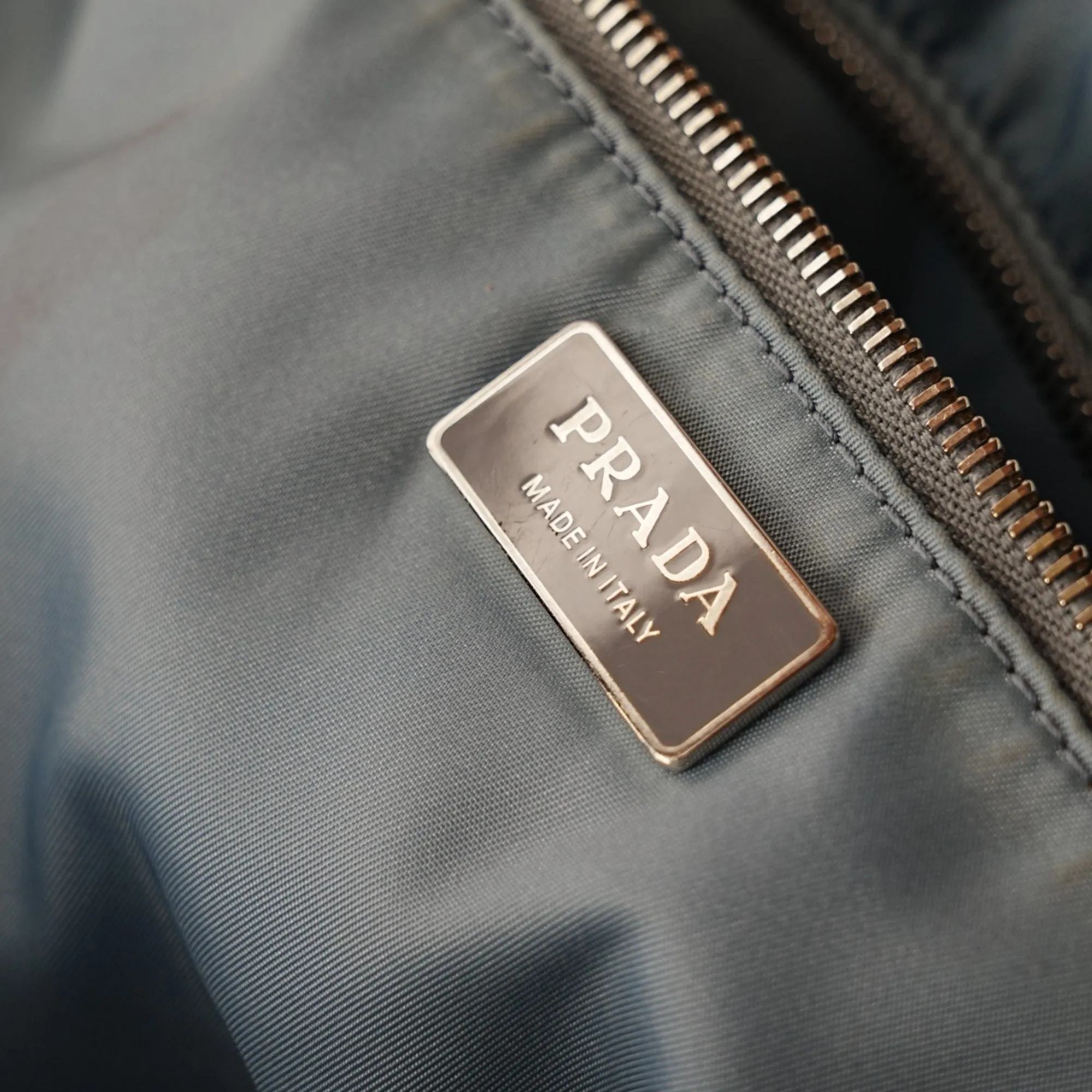 Prada Re-Nylon Black and Blue Riveted Tote Bag - '20s