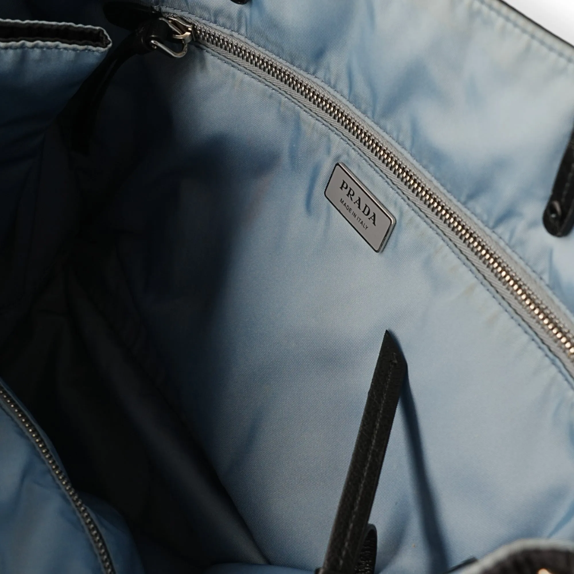 Prada Re-Nylon Black and Blue Riveted Tote Bag - '20s
