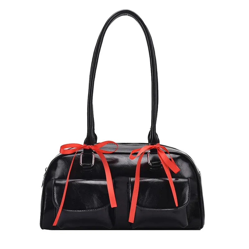 PU Leather Double Pockets Design Underarm Bag