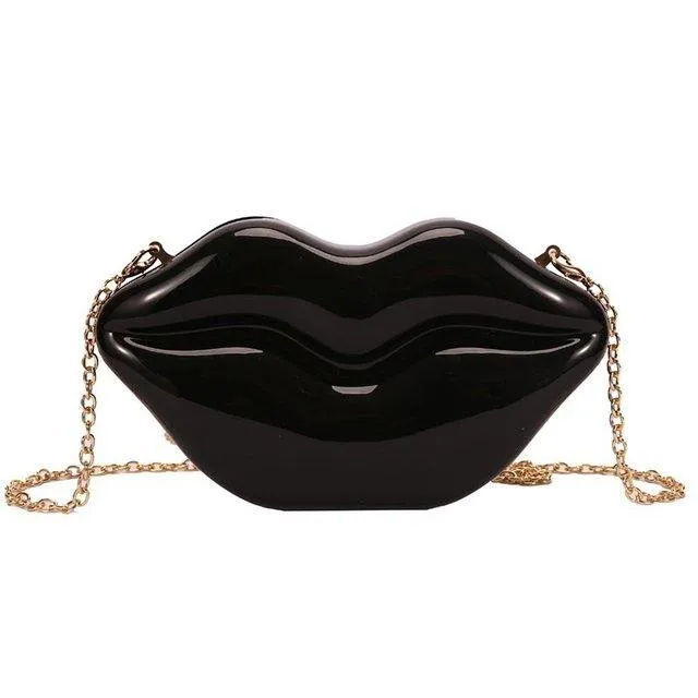 "Women's Cute Red Lips Purse: Acrylic Red-Mouth Clutch Bag, Shoulder Crossbody Bag"