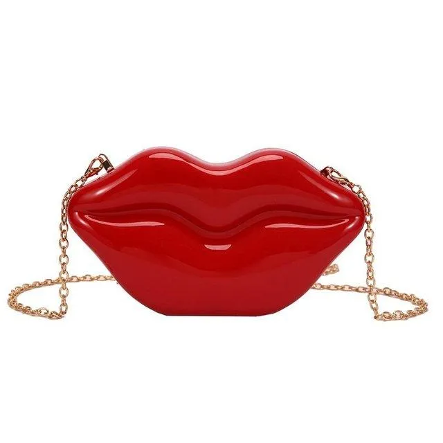 "Women's Cute Red Lips Purse: Acrylic Red-Mouth Clutch Bag, Shoulder Crossbody Bag"