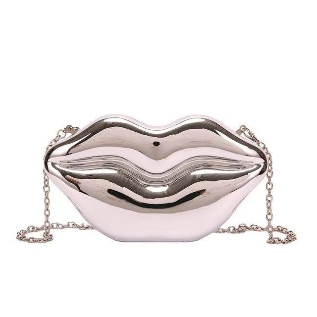 "Women's Cute Red Lips Purse: Acrylic Red-Mouth Clutch Bag, Shoulder Crossbody Bag"