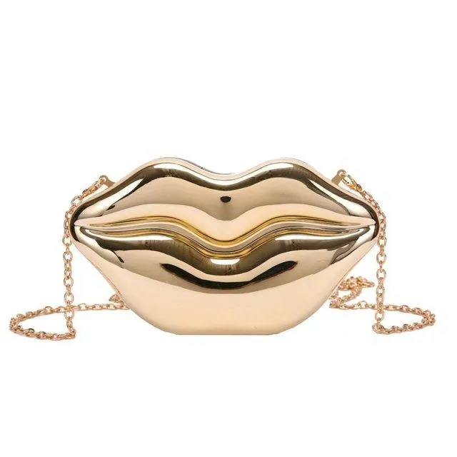"Women's Cute Red Lips Purse: Acrylic Red-Mouth Clutch Bag, Shoulder Crossbody Bag"