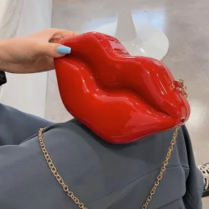 "Women's Cute Red Lips Purse: Acrylic Red-Mouth Clutch Bag, Shoulder Crossbody Bag"
