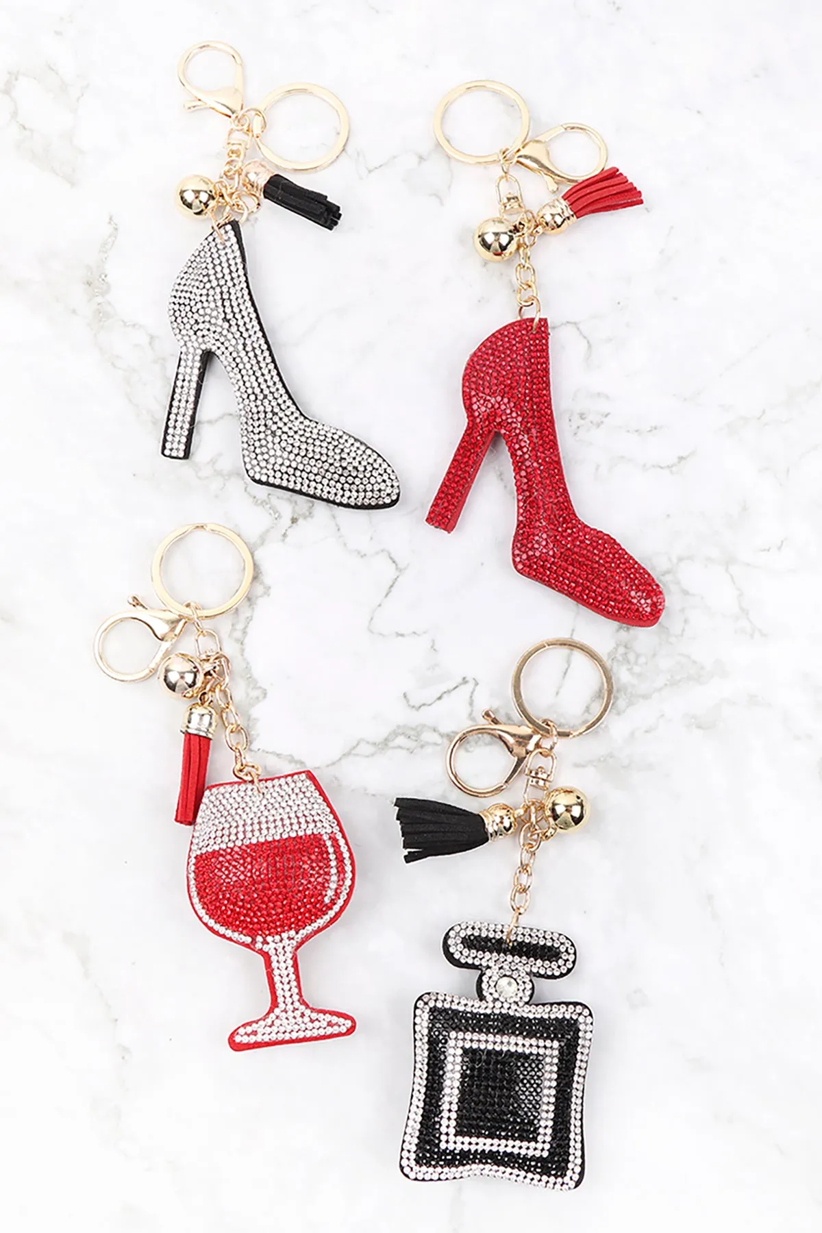RECTANGLE LENS SHAPE RHINESTONE TASSEL KEYCHAIN