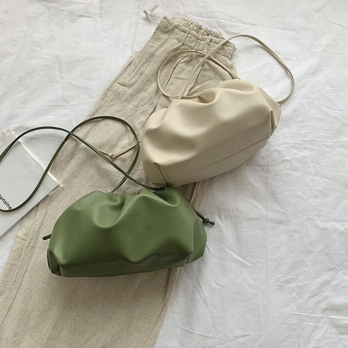 Simple and Elegant Pleated Clutch Cross-body Shoulder Bag