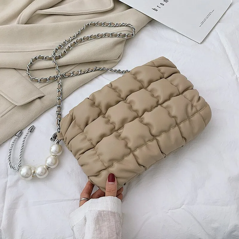 Simple Grid Designer PU Leather Crossbody Bags for Women 2021 Fashion Branded Luxury Chain Shoulder Simple Handbags and Purses