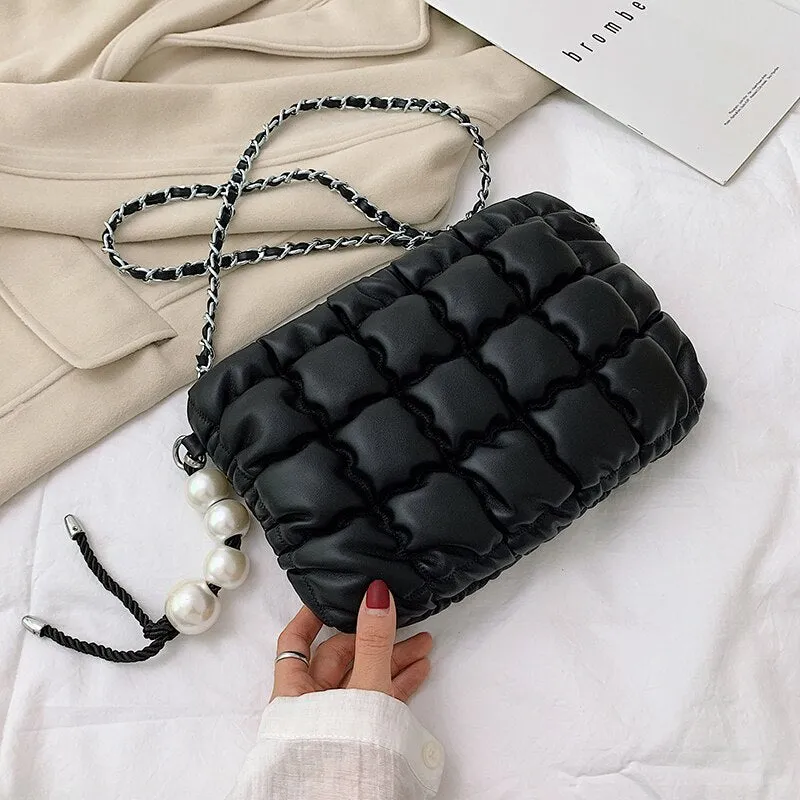 Simple Grid Designer PU Leather Crossbody Bags for Women 2021 Fashion Branded Luxury Chain Shoulder Simple Handbags and Purses