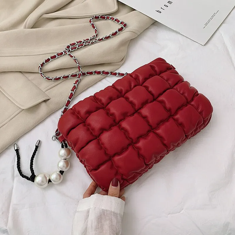 Simple Grid Designer PU Leather Crossbody Bags for Women 2021 Fashion Branded Luxury Chain Shoulder Simple Handbags and Purses