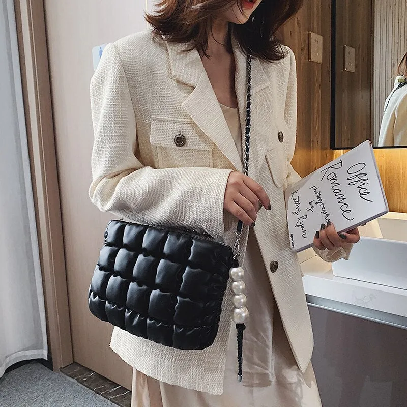 Simple Grid Designer PU Leather Crossbody Bags for Women 2021 Fashion Branded Luxury Chain Shoulder Simple Handbags and Purses