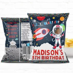 Space Birthday Personalized Party Favor Chip Bag Girl Astronaut|Printable File