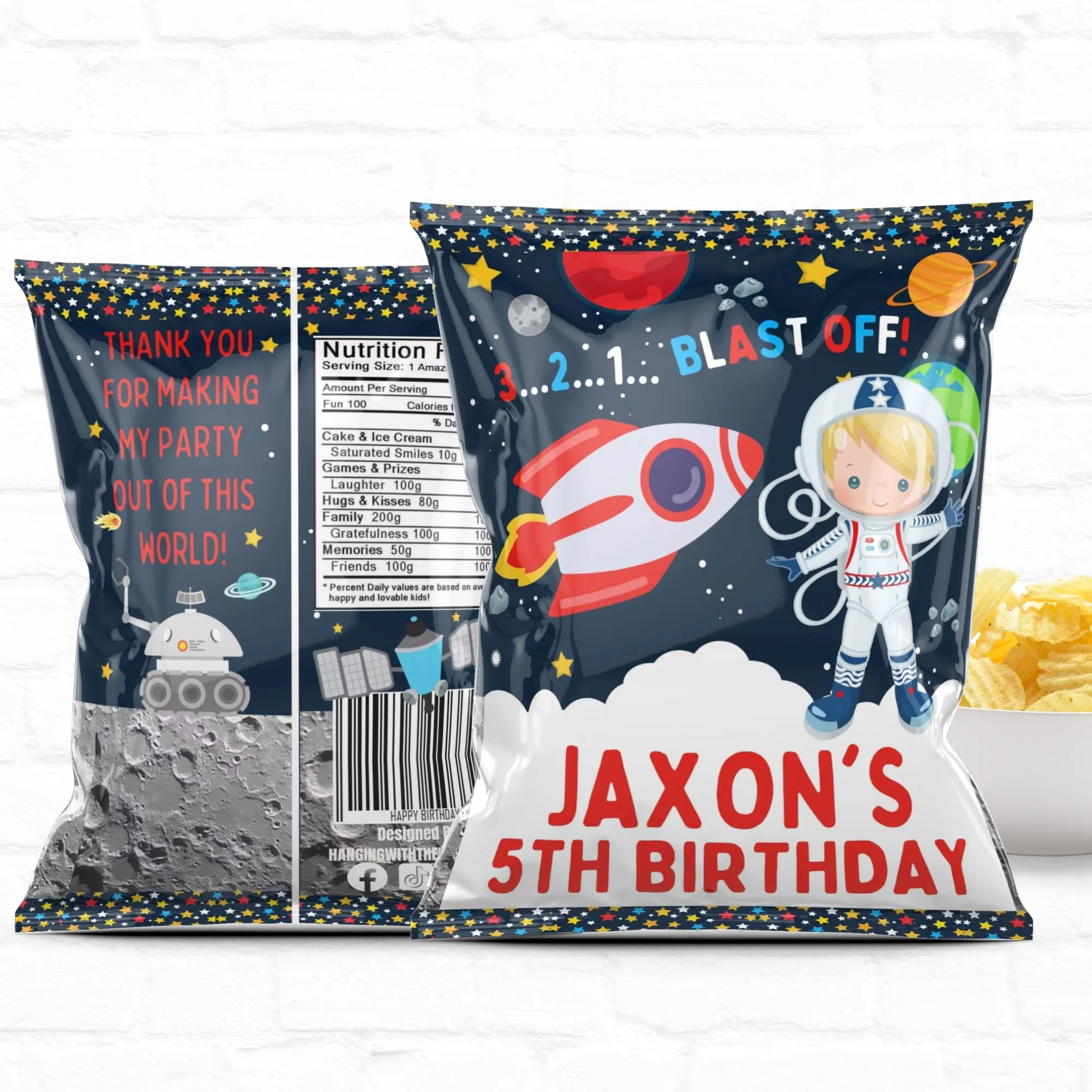 Space Party Personalized Party Favor Chip Bag Boy Astronaut|Printable File
