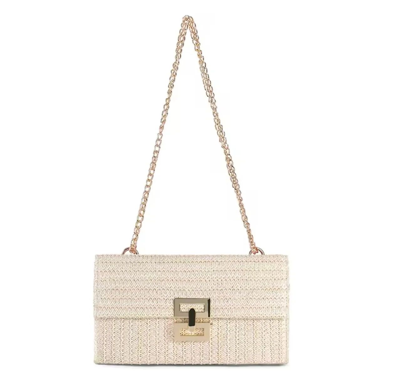 Straw Clutch Bag Stela with Chain
