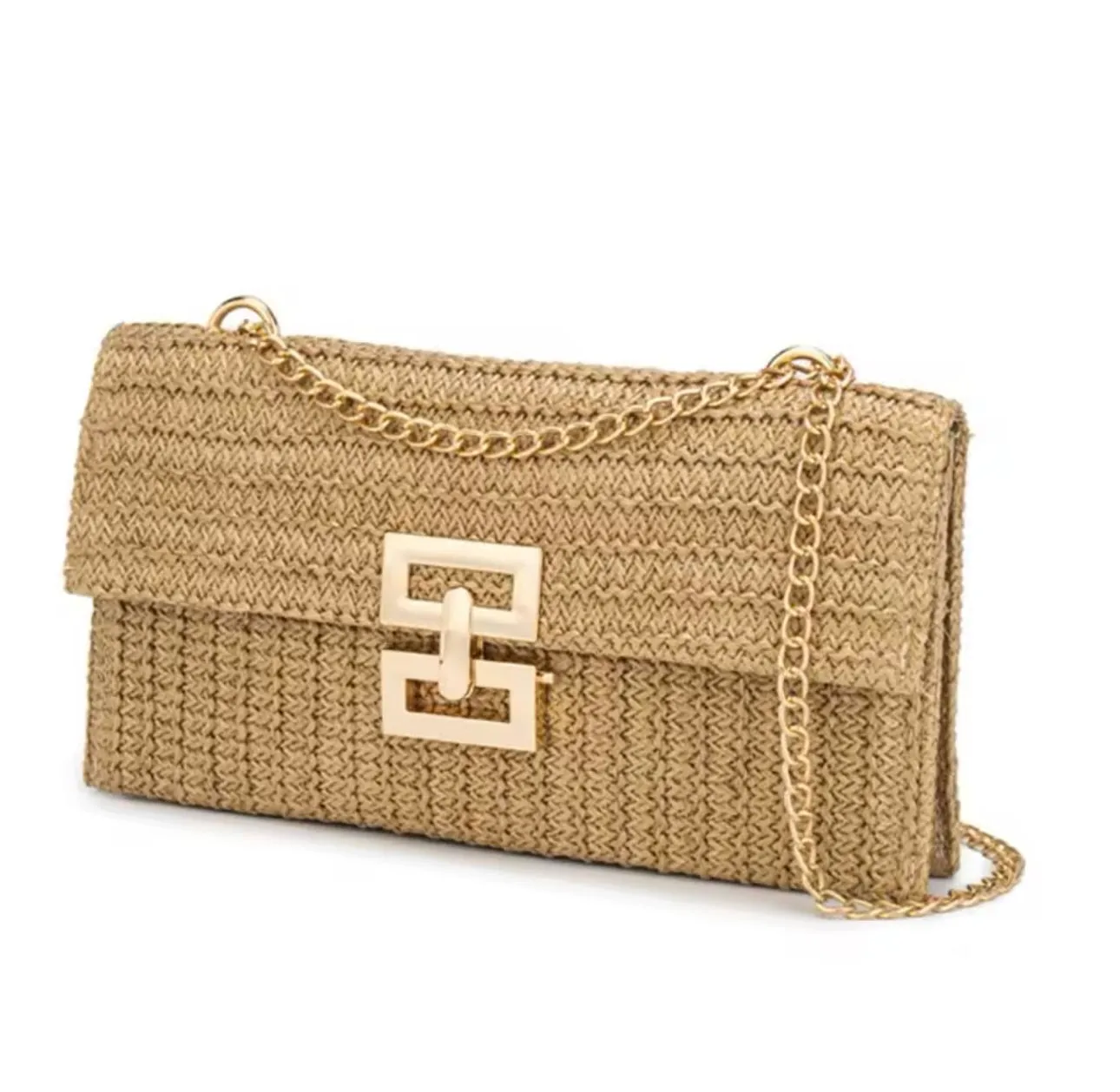Straw Clutch Bag Stela with Chain