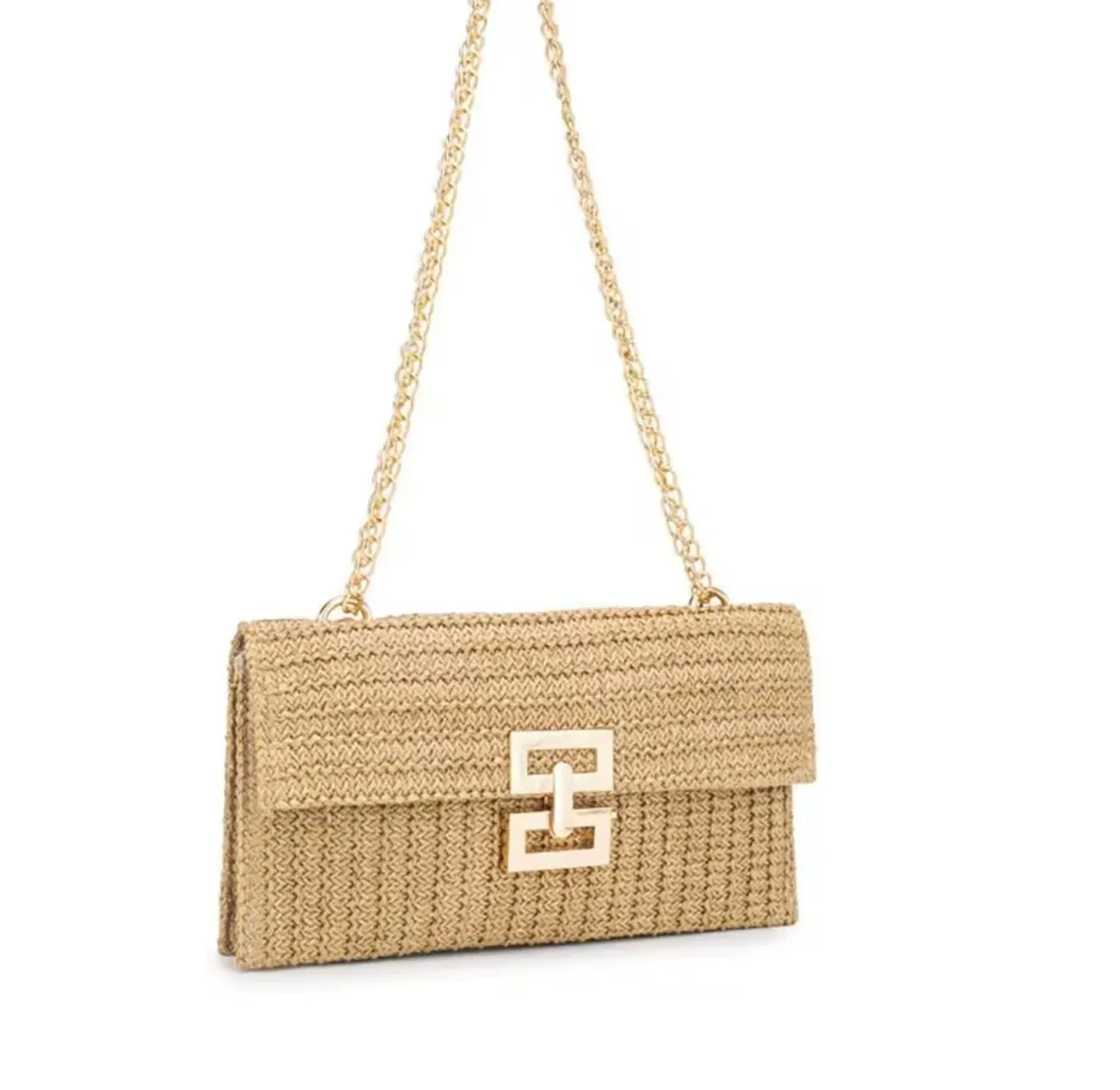 Straw Clutch Bag Stela with Chain