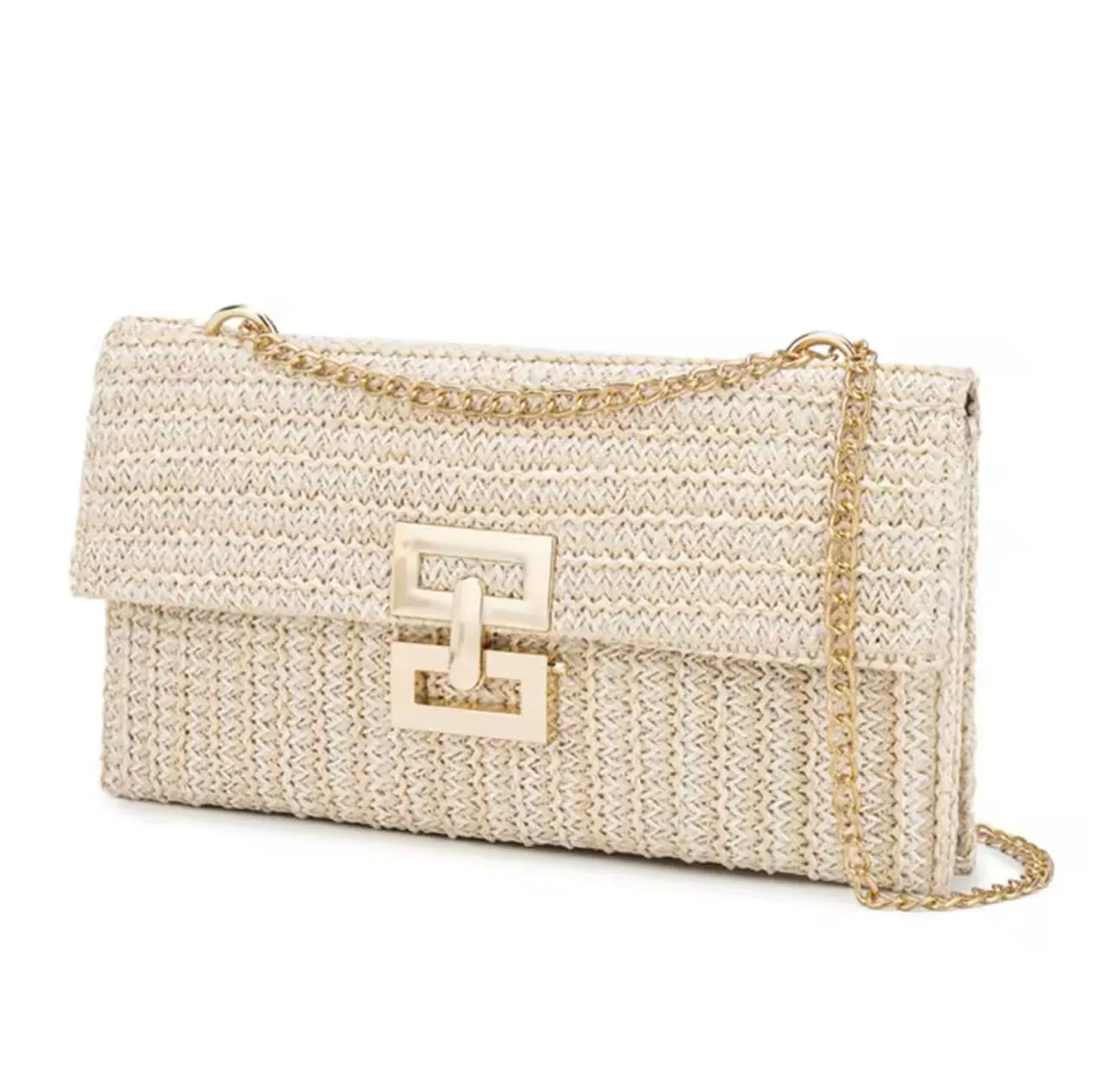 Straw Clutch Bag Stela with Chain