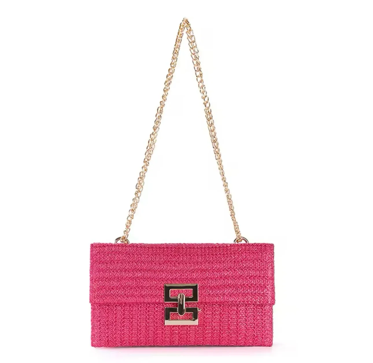 Straw Clutch Bag Stela with Chain
