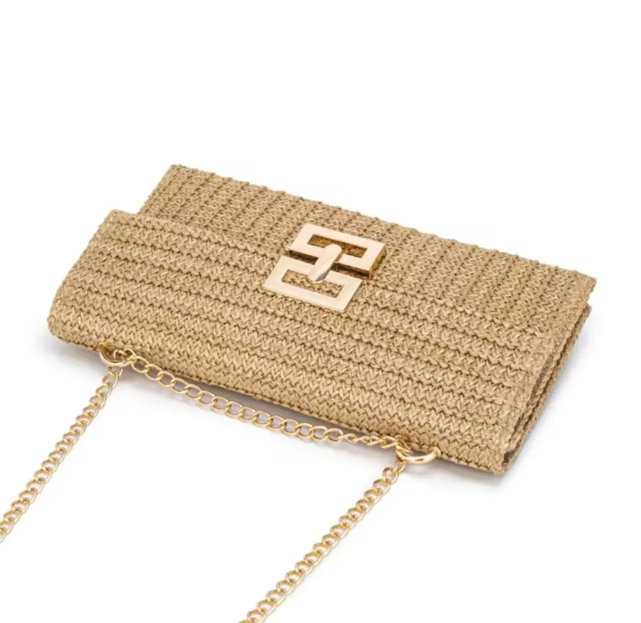 Straw Clutch Bag Stela with Chain