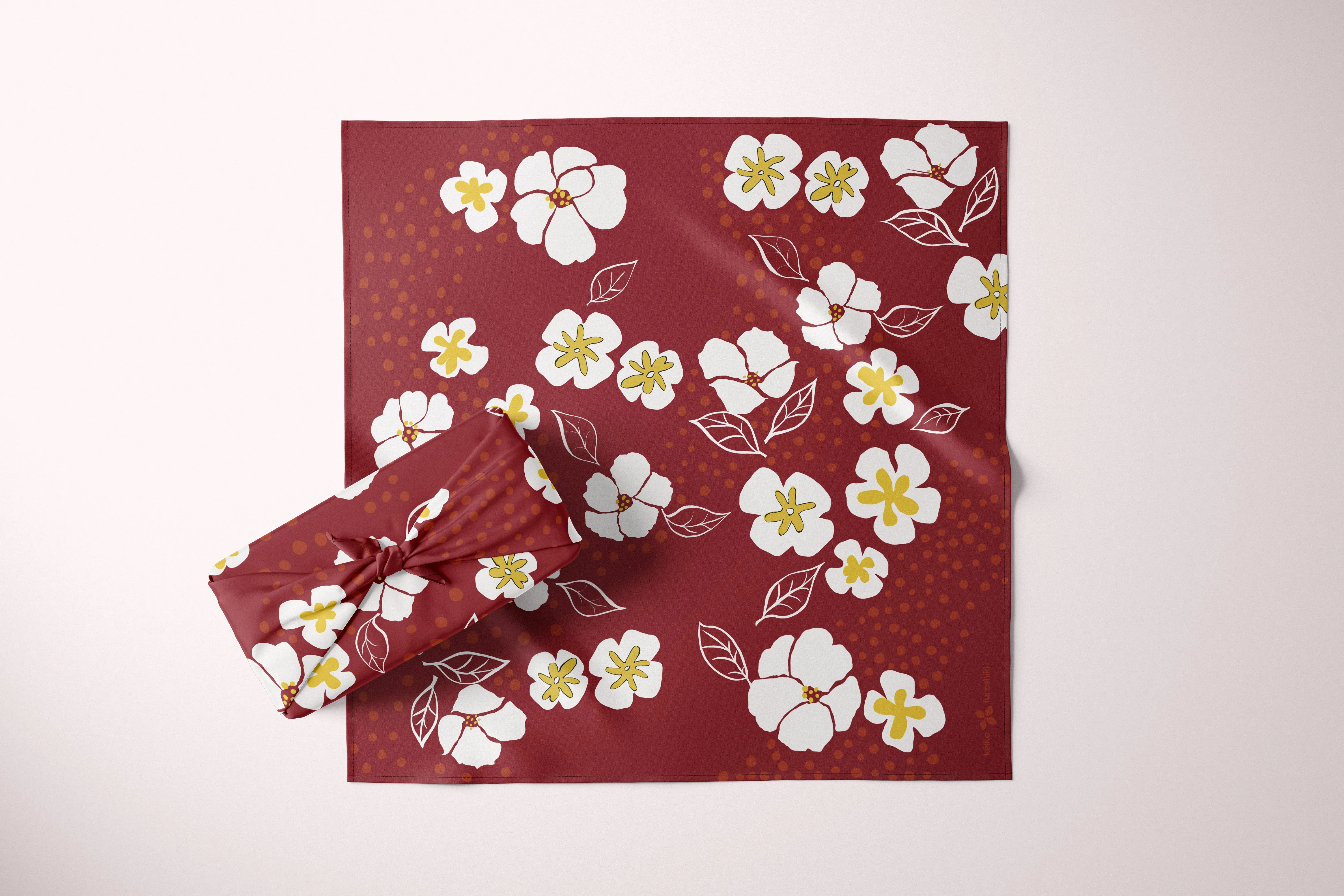Terracotta MexiMexi Handbag with White Camellia Furoshiki