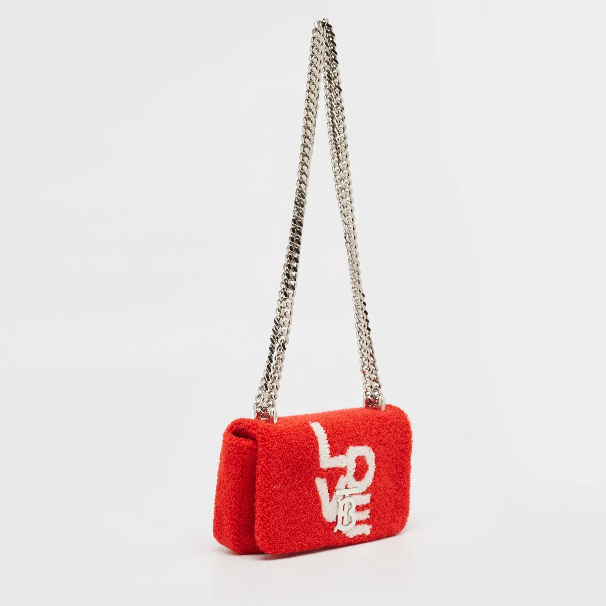 Trendy Inspired Burberry Red Terry Fabric Mini Love Lola Shoulder Bag