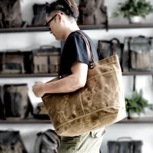 Waxed Canvas Style Simple Shoulder Bag