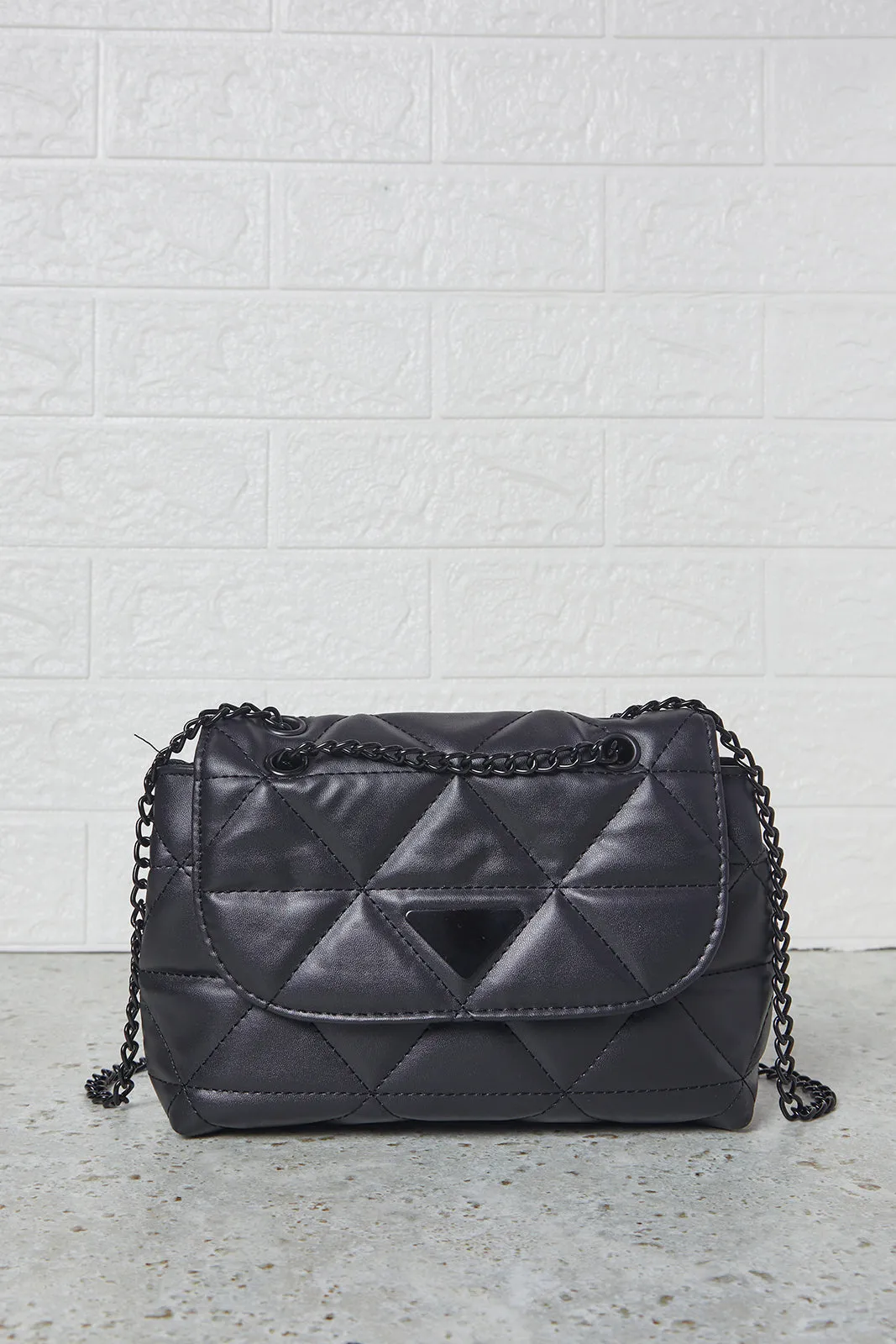 Women Black Quilted Flap Messenger Handbag