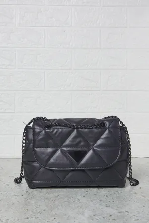 Women Black Quilted Flap Messenger Handbag