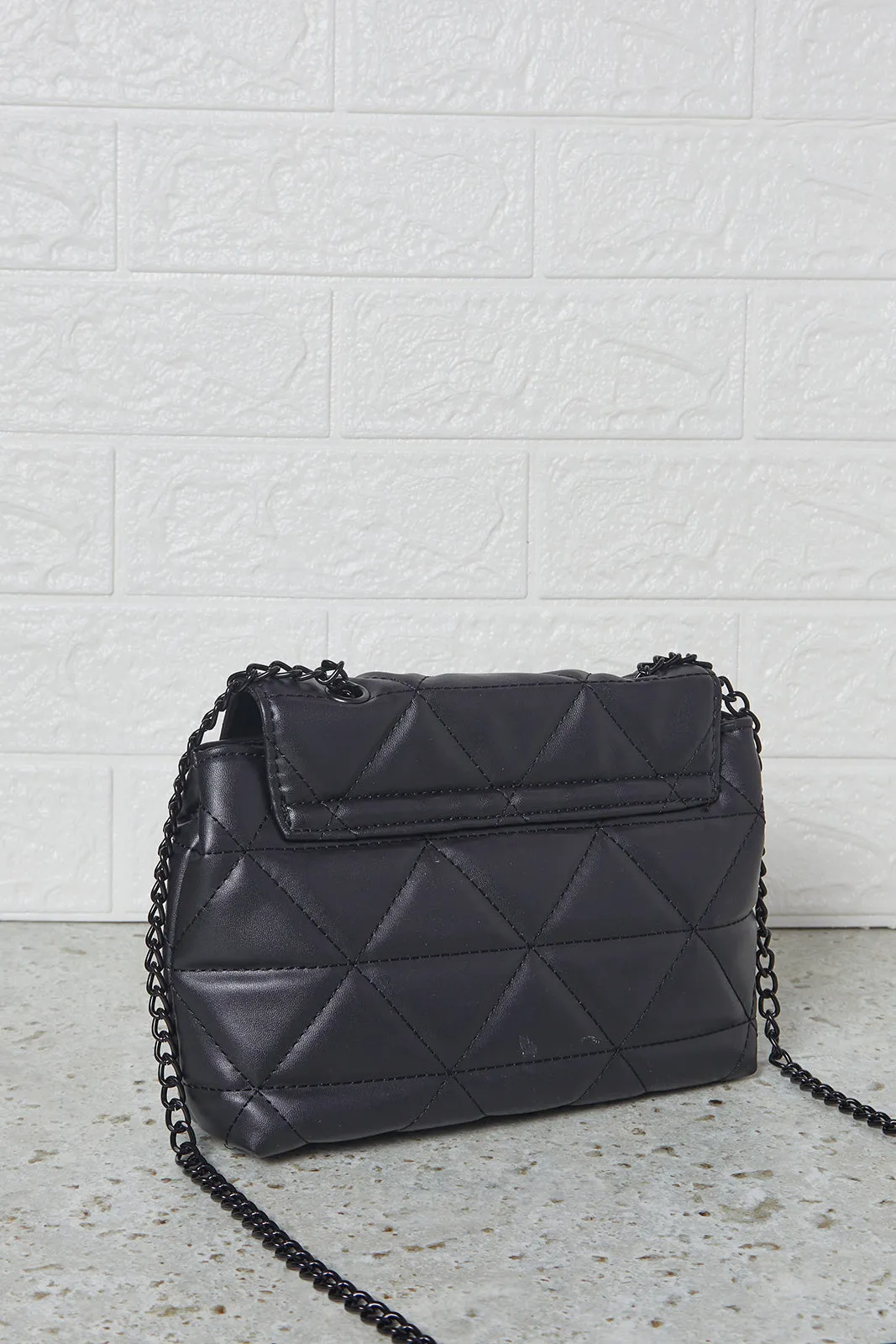 Women Black Quilted Flap Messenger Handbag