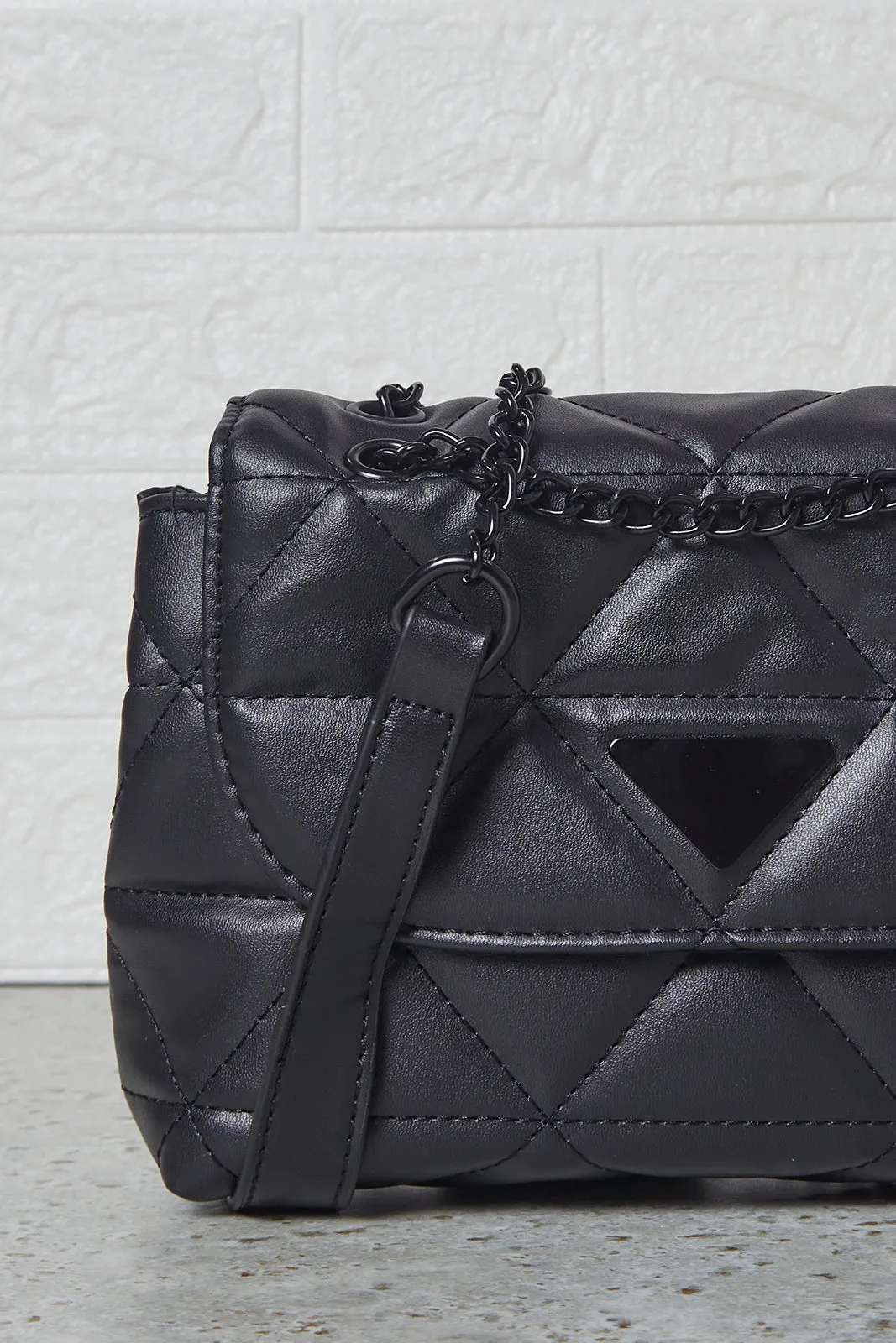 Women Black Quilted Flap Messenger Handbag