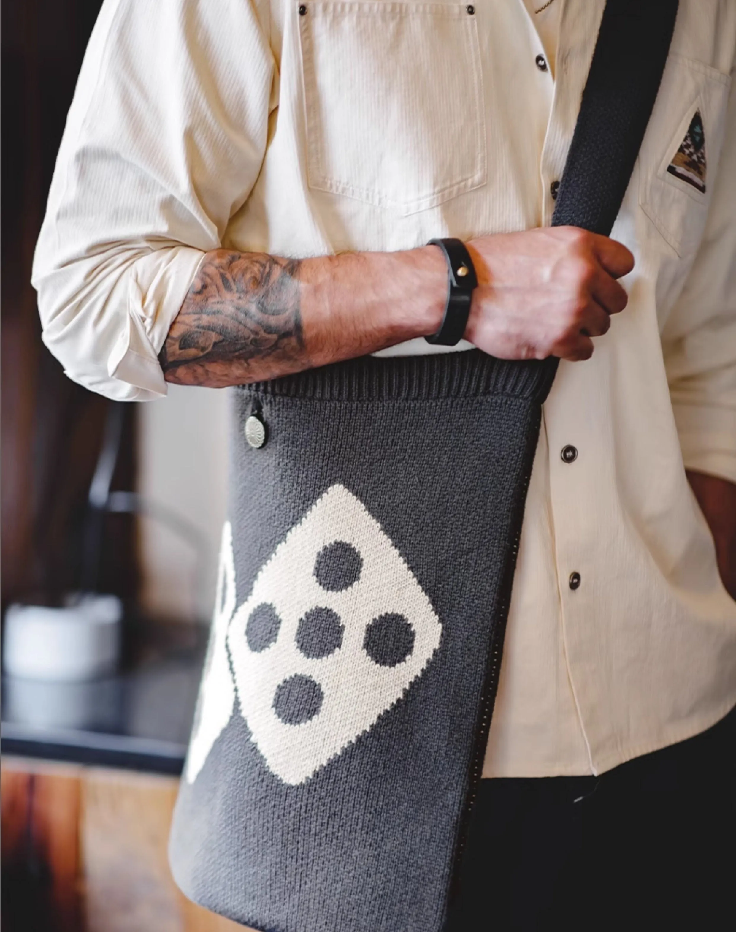 Workwear Lucky Dice Knitted Contrast Color Wool Men's Bag